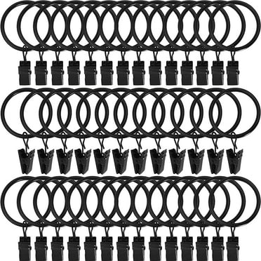 40 Pack Curtain Rings with Clips, Heavy Duty Drapery Clip,Tension Rods Hooks, Polish Black Curtain Hooks Hangers, Drapes Rings 1.26 in Interior Diameter, Fits up to 1 in Curtain Rod, Black
