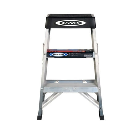Werner 150B 2 Steps, Aluminum Step Stool, 300 lb. Load Capacity, Silver, Black