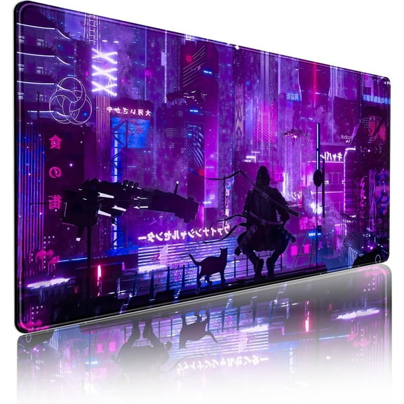 Neon Gaming Mouse Pad XXL Extended Purple Mousepad Large Japanese Desk Pads Laptop Keyboard Stitched Edges Full Desktop Mouse Mat with Non-Slip Rubber Base(Size:35.4x15.7in)