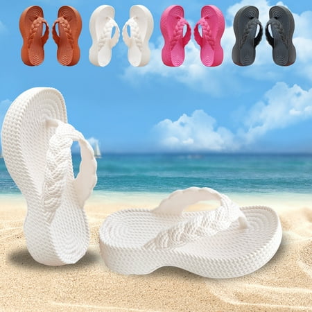 

Jacenvly 2024 New Imitation Hemp Rope Thick Sole Slope Heel Flip Flops Beach Sandals Black Sandals for Women Clearance