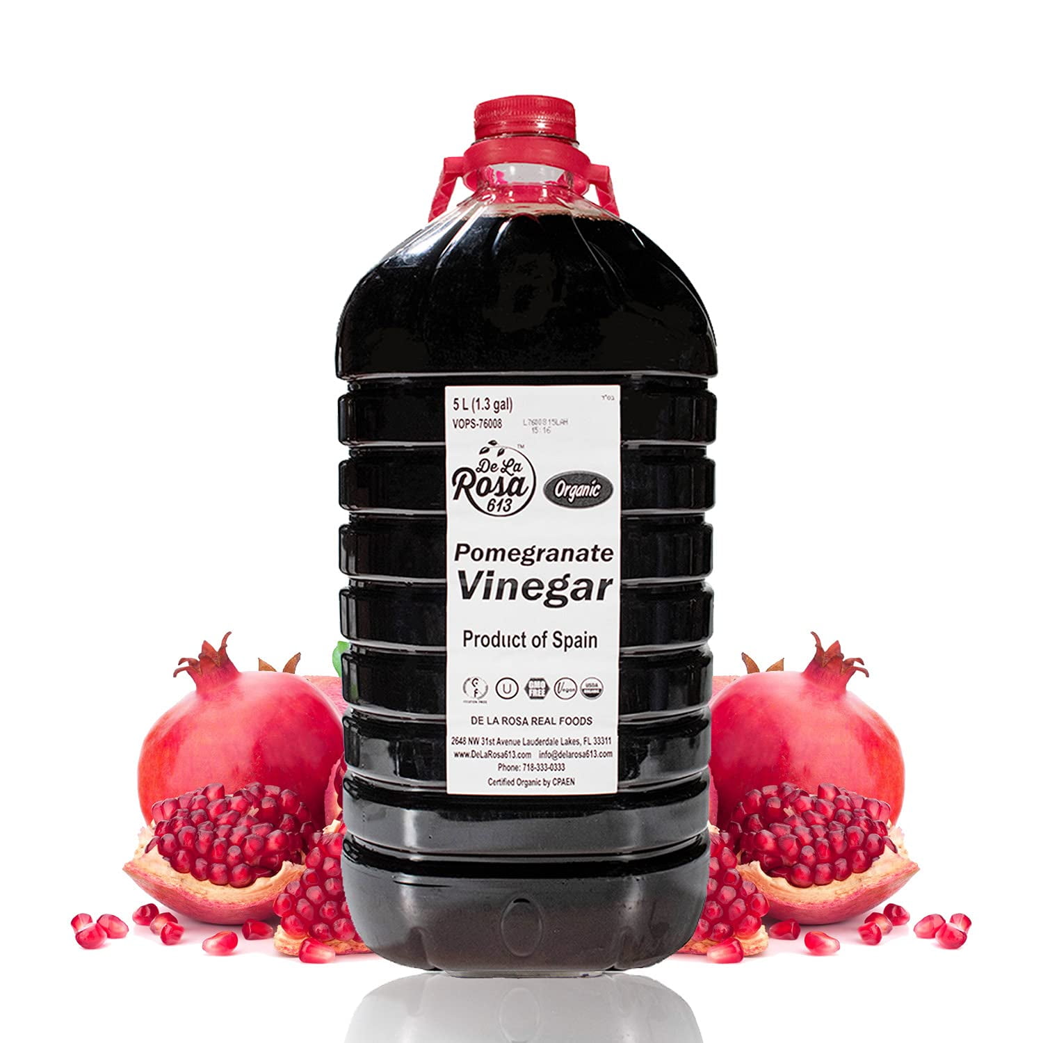 De La Rosa 613 Organic Pomegranate Vinegar, Great for Salad Dressing, 5 Liters (Pack of 1)
