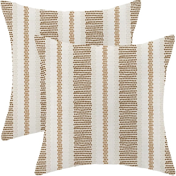 Brown Tan Outdoor Pillow Covers 18 x 18 Inch,Fall Boho Polka Dots Striped Decor Throw Pillows for Couch Bed,Geometric Farmhouse Decorative Pillowcase Linen Cushion Cover Set of 2