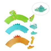 WRISTBIQUE 24 Sets Dinosaur Theme Cupcake Holder Assorted Color Paper Decoration for Birthday Baking and Sweets