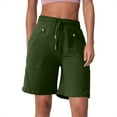 thumbnail image 2 of Gym Shorts Women Women's Cotton Bermuda Shorts, Knee Length Comfy Loungewear Drawstring Athletic Sweat Shorts with Pockets Green XL, 2 of 7