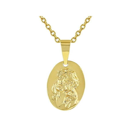 - 18k Gold Plated Sacred Heart of Jesus Small Medal Kids Pendant Necklace 16