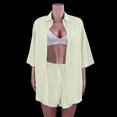 thumbnail image 6 of Idoravan Women Sets Clothing Clearance Womens Solid Color Single Breasted Short Sleeve Shirt Shorts Loose Casual Suit, 6 of 9