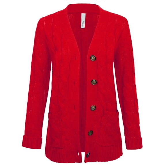 KOGMO Women's Cable Knit Sweater Cardigans with Buttons and Pockets