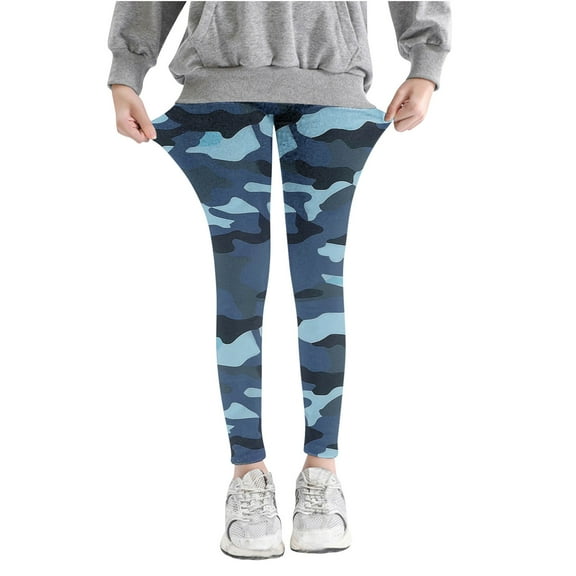 Girls Basic Leggings New Girls Camouflage Printed Pants High Waist Stretchy Soft Tights Kids Summer Leggings for School Wearing Toddler Pull-On Sweatpants Blue 3 Years