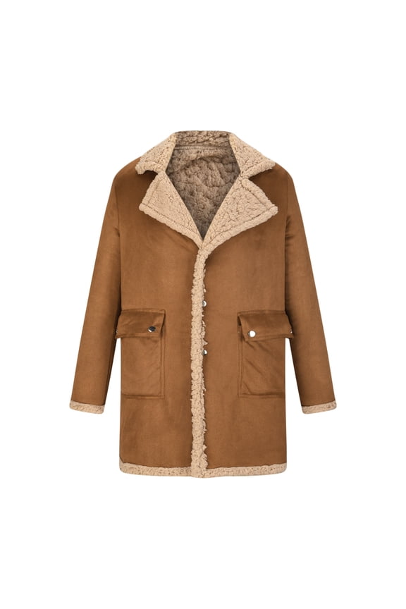 Men's Shearling Leather Coat Faux Suede Sherpa Lined Winter Thicken Warm Lapel Sheepskin Bomber Jacket with Pockets(Yellow,M)