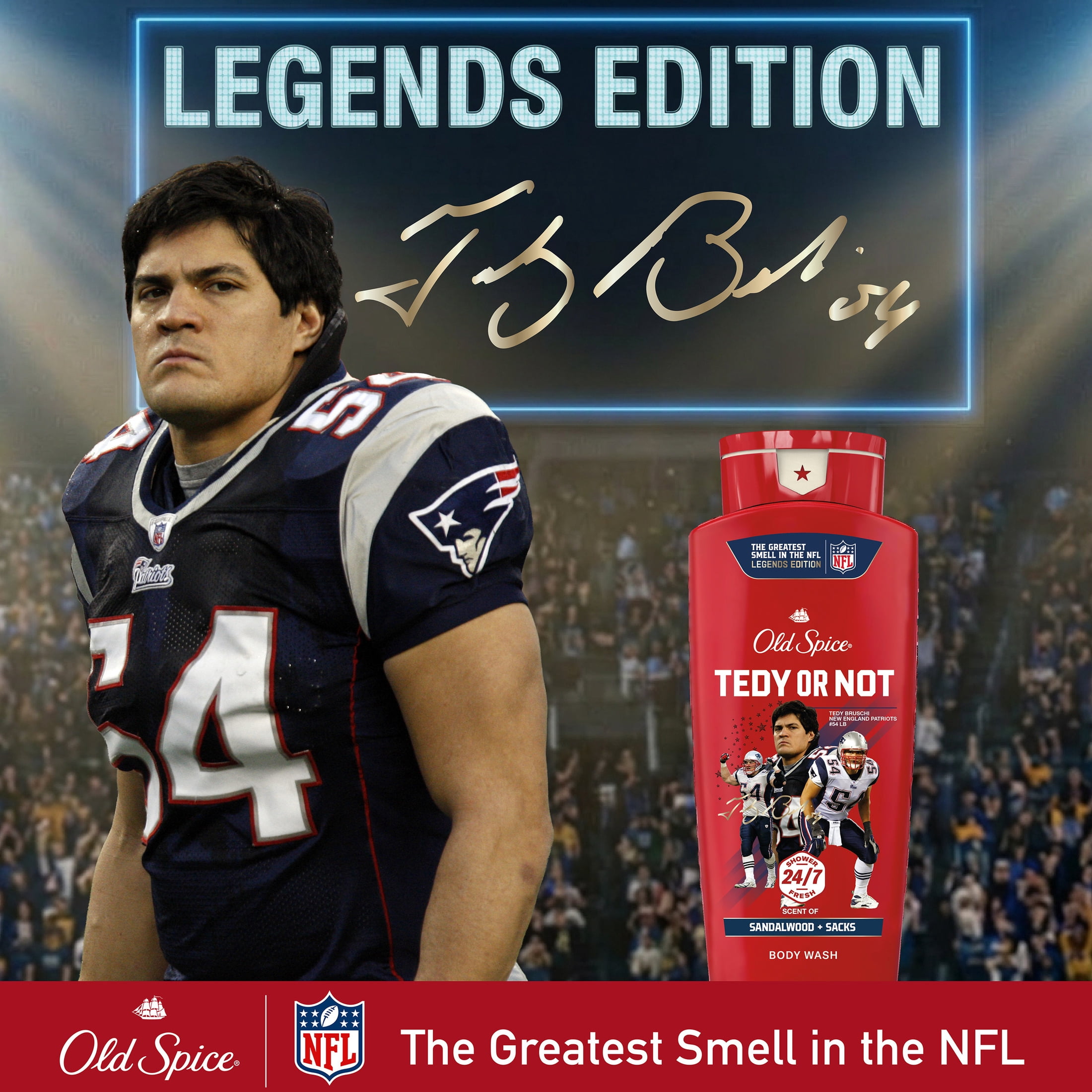 Old Spice Body Wash for Men, NFL Collection, Tedy Bruschi, Scent of Sandalwood + Sacks, 24 fl oz