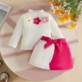 thumbnail image 2 of bbymog Toddler Girl Clothes Two-Piece Long Sleeve Knitte Tops and Bowknot Belt Skirt Set Winter Fall Baby Girl Outfits Hot Pink C 9-12 Month, 2 of 8