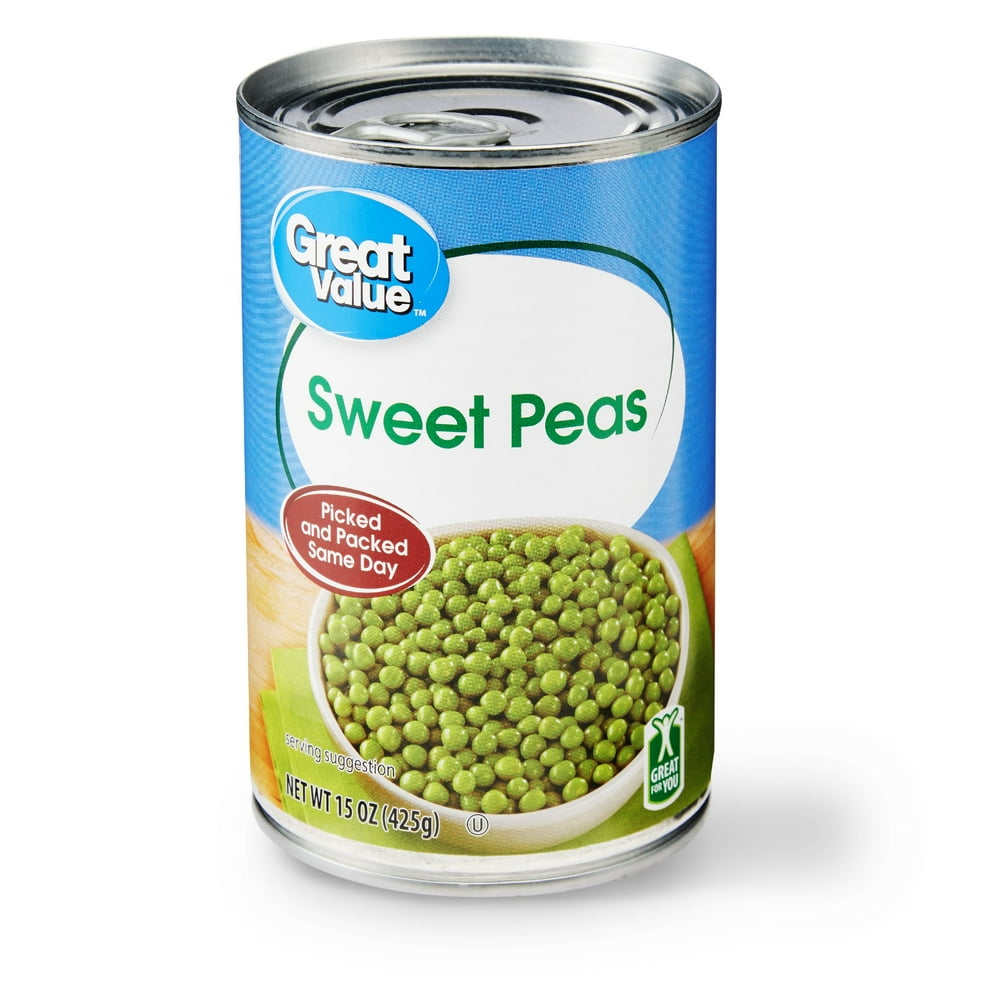 Great Value Sweet Peas Can, 15 oz, 12 Pack