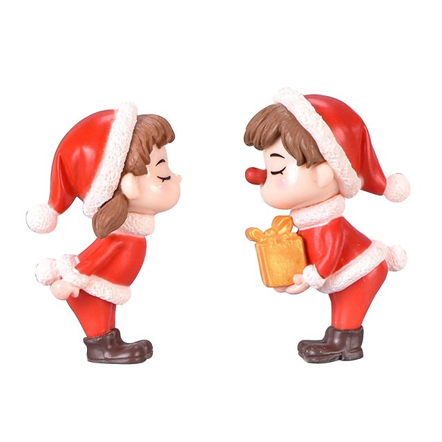 Farfi 2 uds Mini Navidad pareja figura muñeca Diy jardín Bonsai decoración ornamento niño juguete