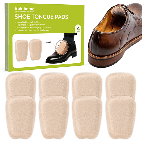 Bukihome 4 Pairs Soft Sponge Shoe Tongue Pads Prevent Sliding Reduce Friction for Loose Shoes,Size L