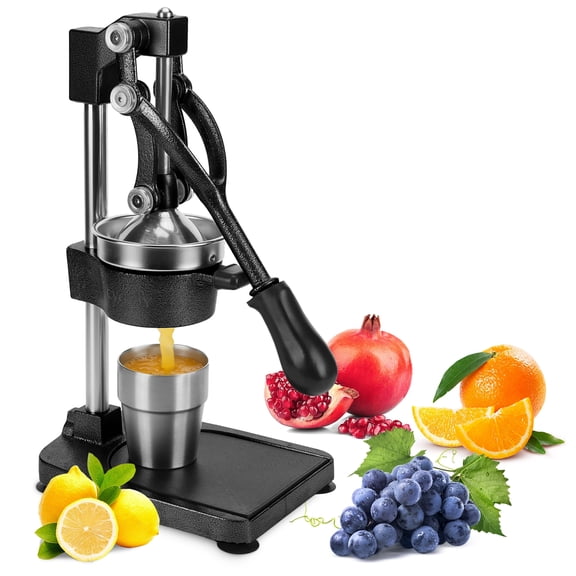 Yucurem Premium Cast Iron Juicer, Extra-Large, Heavy Duty, Commercial Grade, Stainless Steel Manual Juicer for Fresh Orange, Citrus, Pomegranate, Lemon (Black)