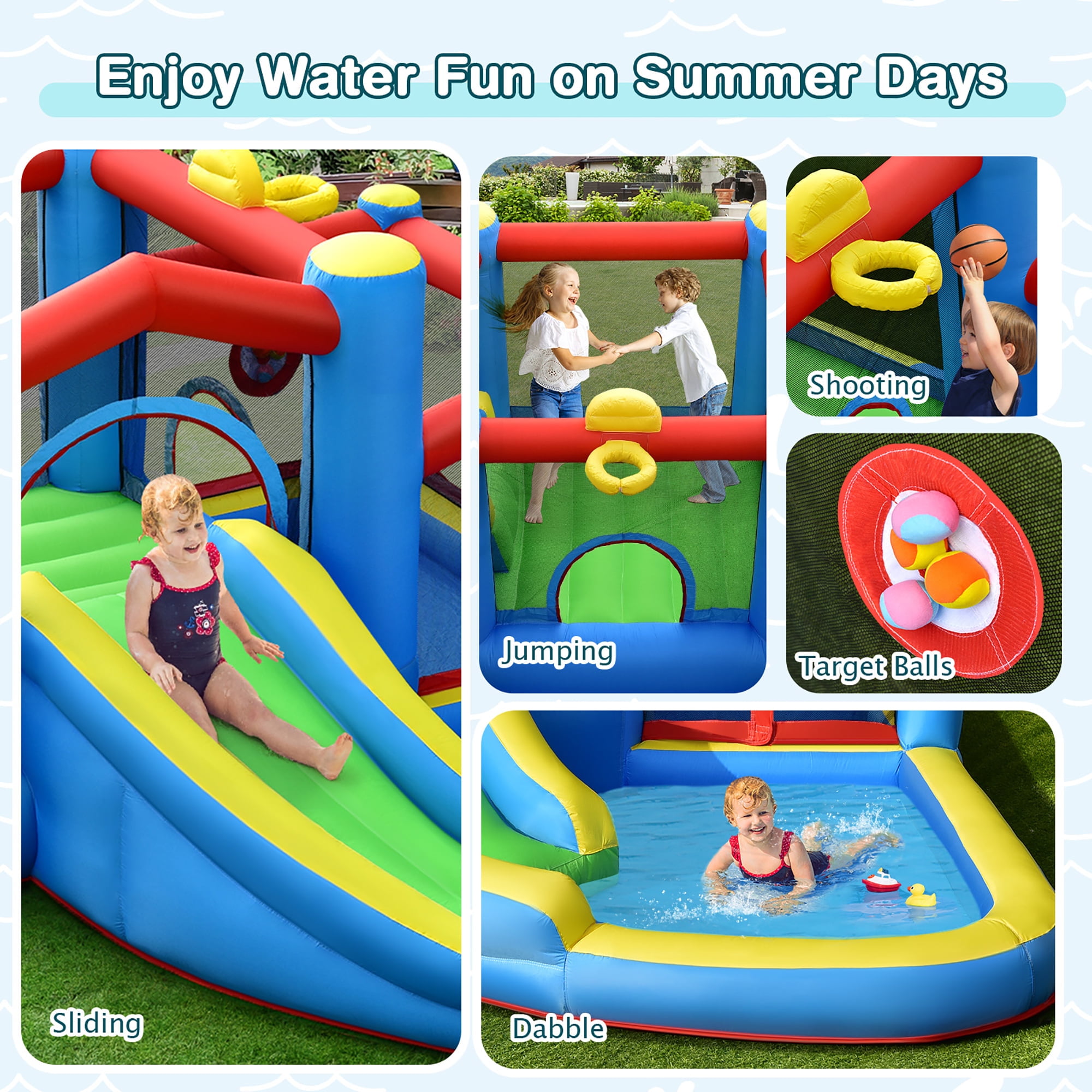 Costway Inflatable Kids Water Slide Outdoor Indoor Slide Splash Pool with 480W Blower