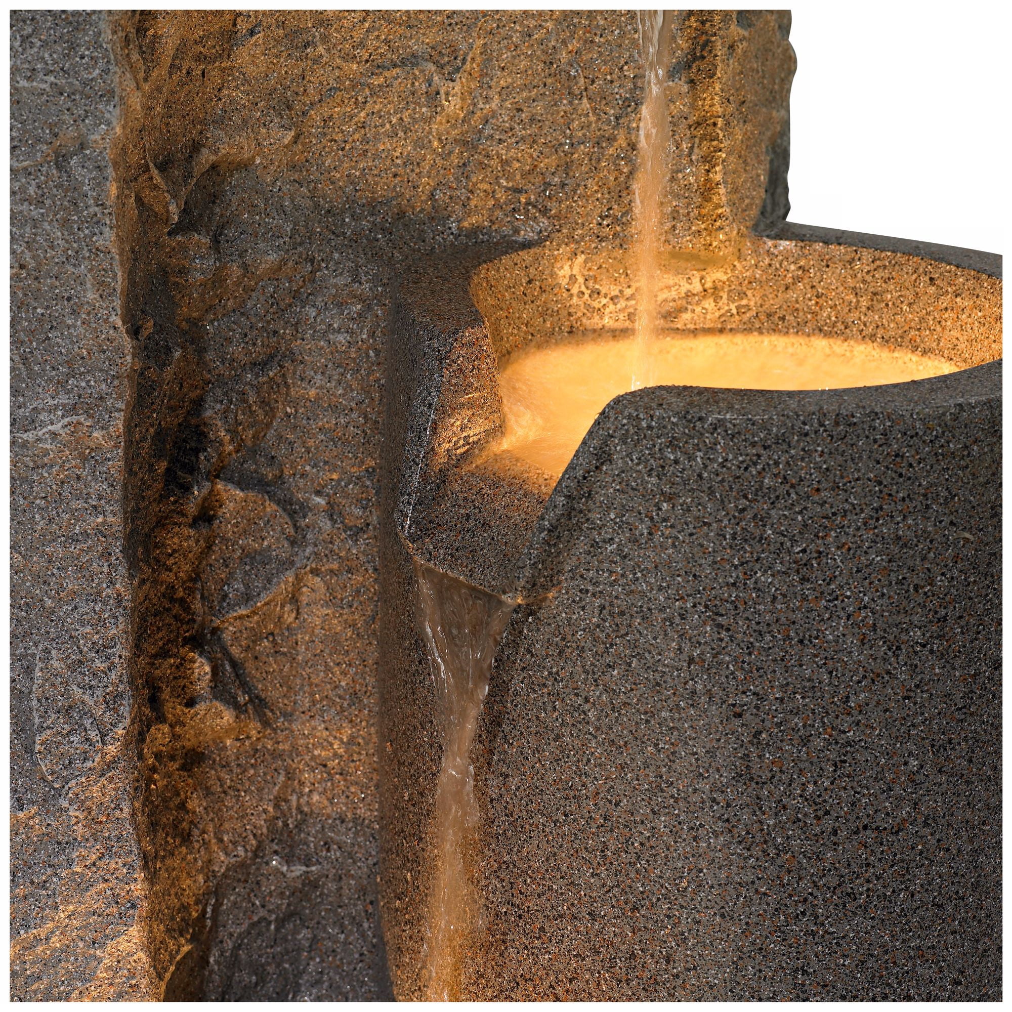 Bowl and Pillar 34 1/2" High Large Modern Zen Outdoor Decor Faux Stone Floor Fountain with Light LED Outside