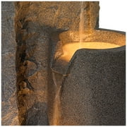 Bowl and Pillar 34 1/2 High Large Modern Zen Outdoor Decor Faux Stone Floor Fountain with Light LED Outside