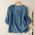 thumbnail image 4 of LEEYNEER Women Summer Floral Embroidery 3/4 Sleeve O Neck Tops Casual Loose Solid Shirt Blouse, 4 of 5