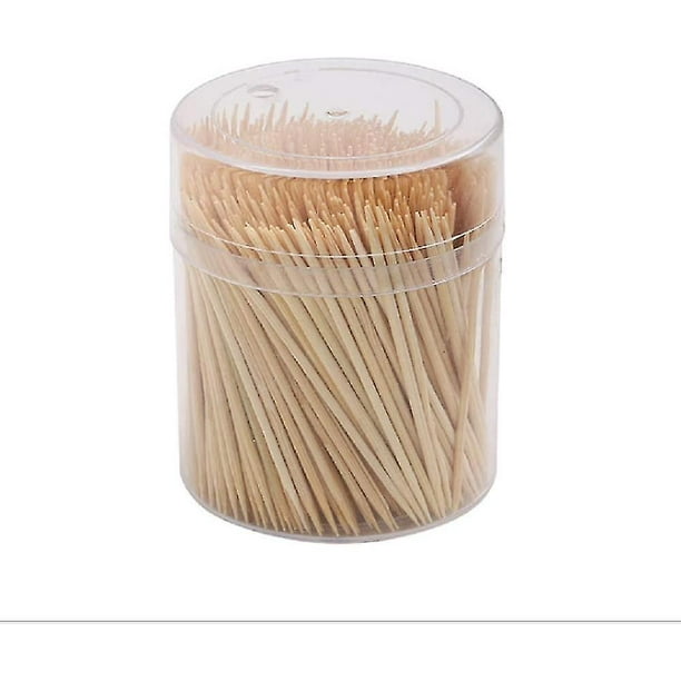 Palillos de dientes de madera de bambú, palillos de dientes redondos de madera de 500 piezas con caja transparente, doble cara resistente