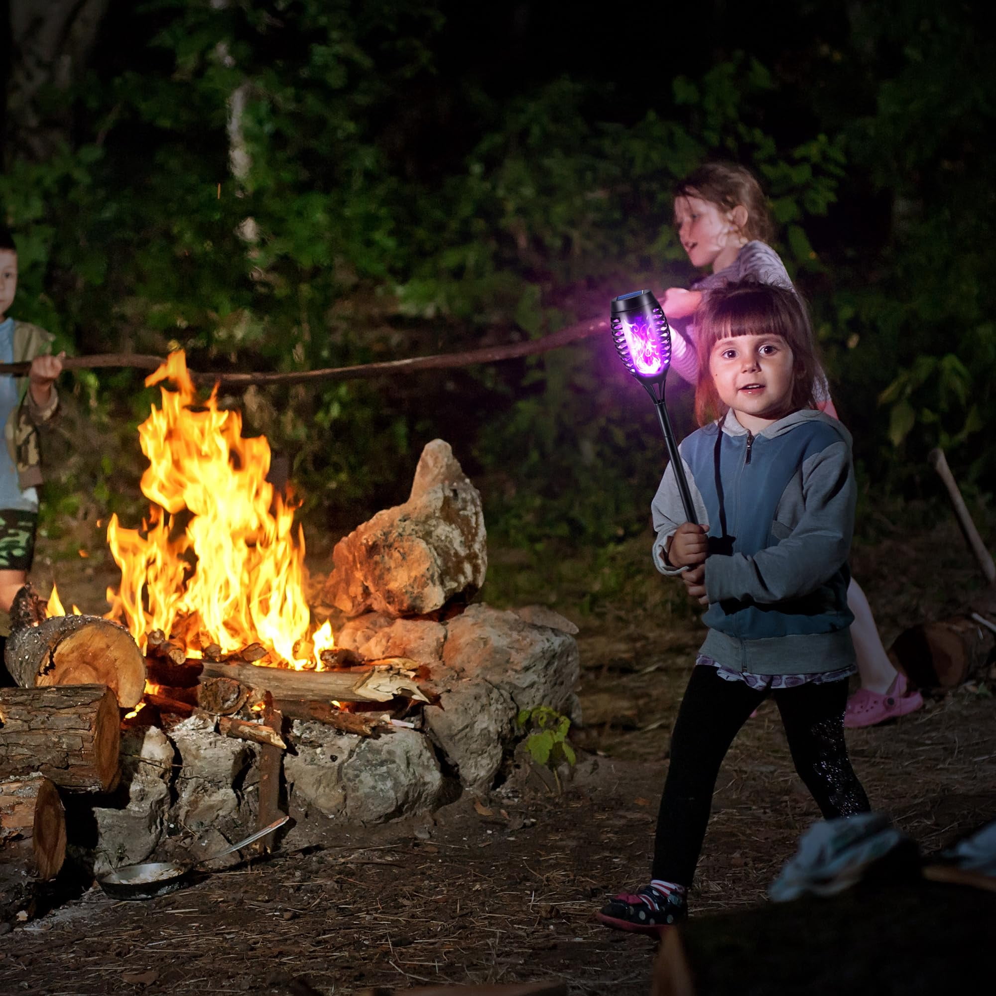 Toodour Solar Halloween Lights Outdoor, 12 Pack LED Solar Torch Lights with Flickering Flame, Waterproof Halloween Decorations for Patio Garden Yard Pathway Landscape, Purple