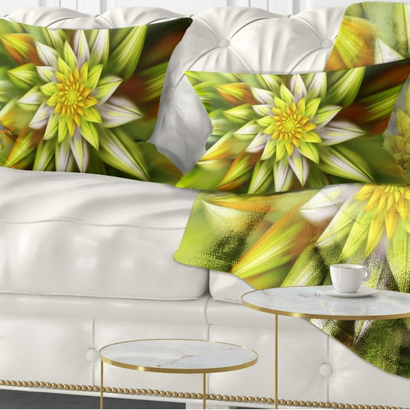 Designart Huge Yellow Fractal Flower - Floral Throw Pillow - 12x20