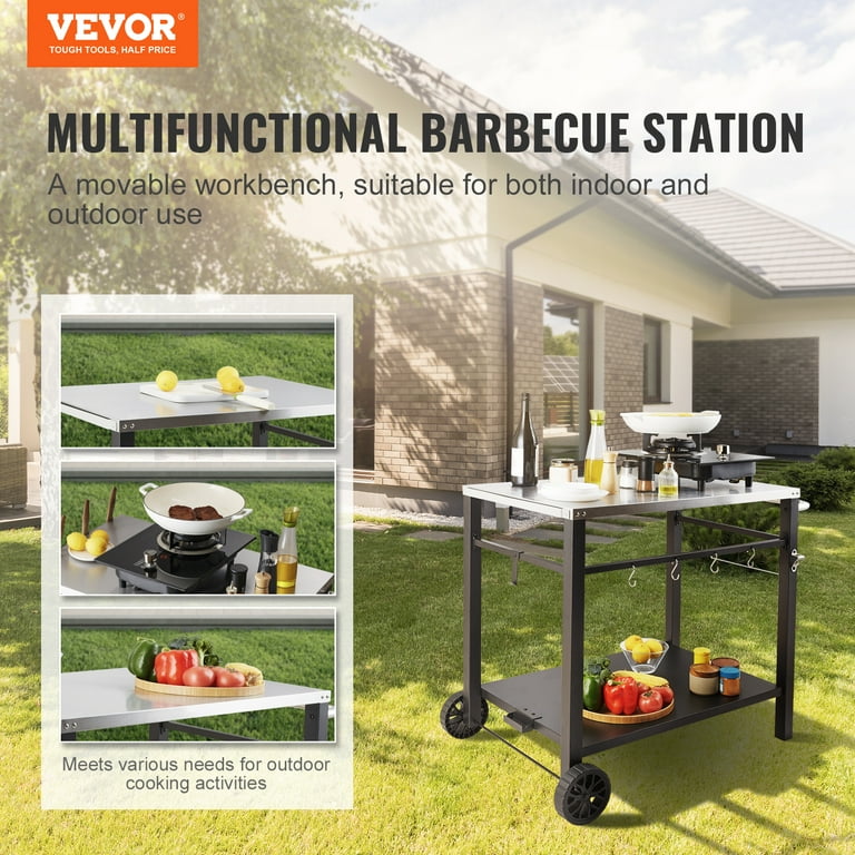 BENTISM Outdoor Grill Cart Movable 2 Tier Pizza Oven Stand Stainless Steel Prep Table Walmart