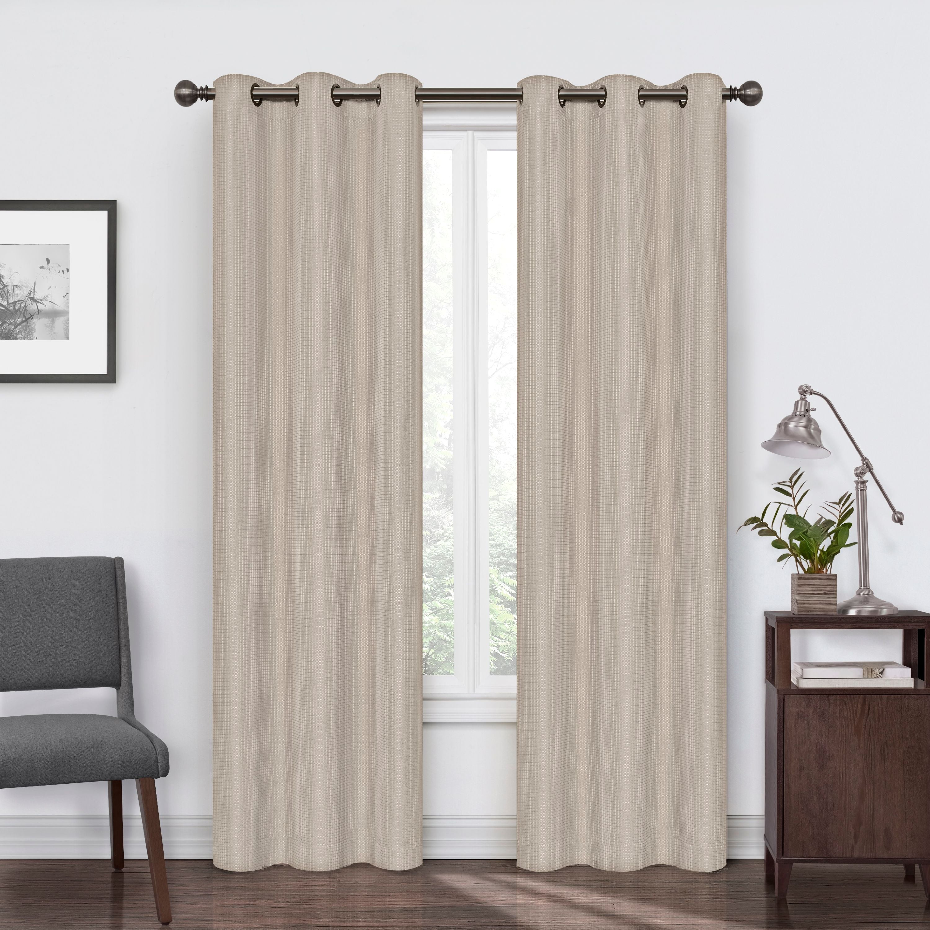 Eclipse Reagan Solid Blackout Grommet Top Single Window Curtain Panel, Ivory, 50 x 95