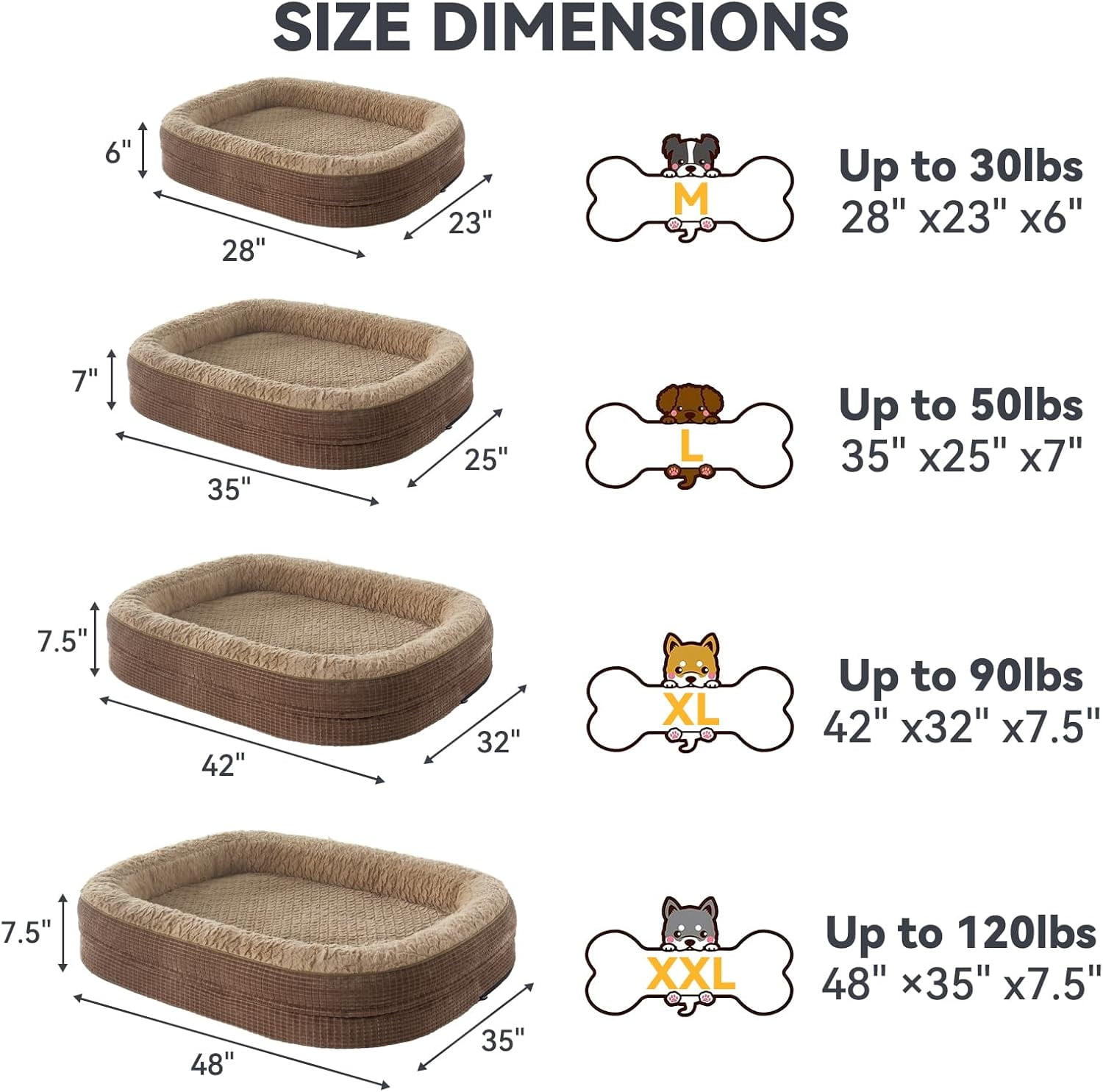 Orthopedic Dog Beds Large Sized Dog, XL Egg-Crate Memory Foam Pet Couch Bed with Bolster Sides, Waterproof Lining, Removable Washable Cover & Non-Slip Bottom, Brown