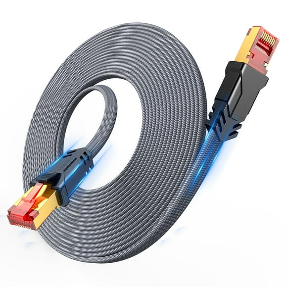 Cat 8 Ethernet Cable 100 FT,Snowkids High Speed 40Gbps,2000Mhz Braided High Duty LAN Cable,Gold Plated RJ45 Connector,S/FTP Shielded Indoor Flat 26AWG Network