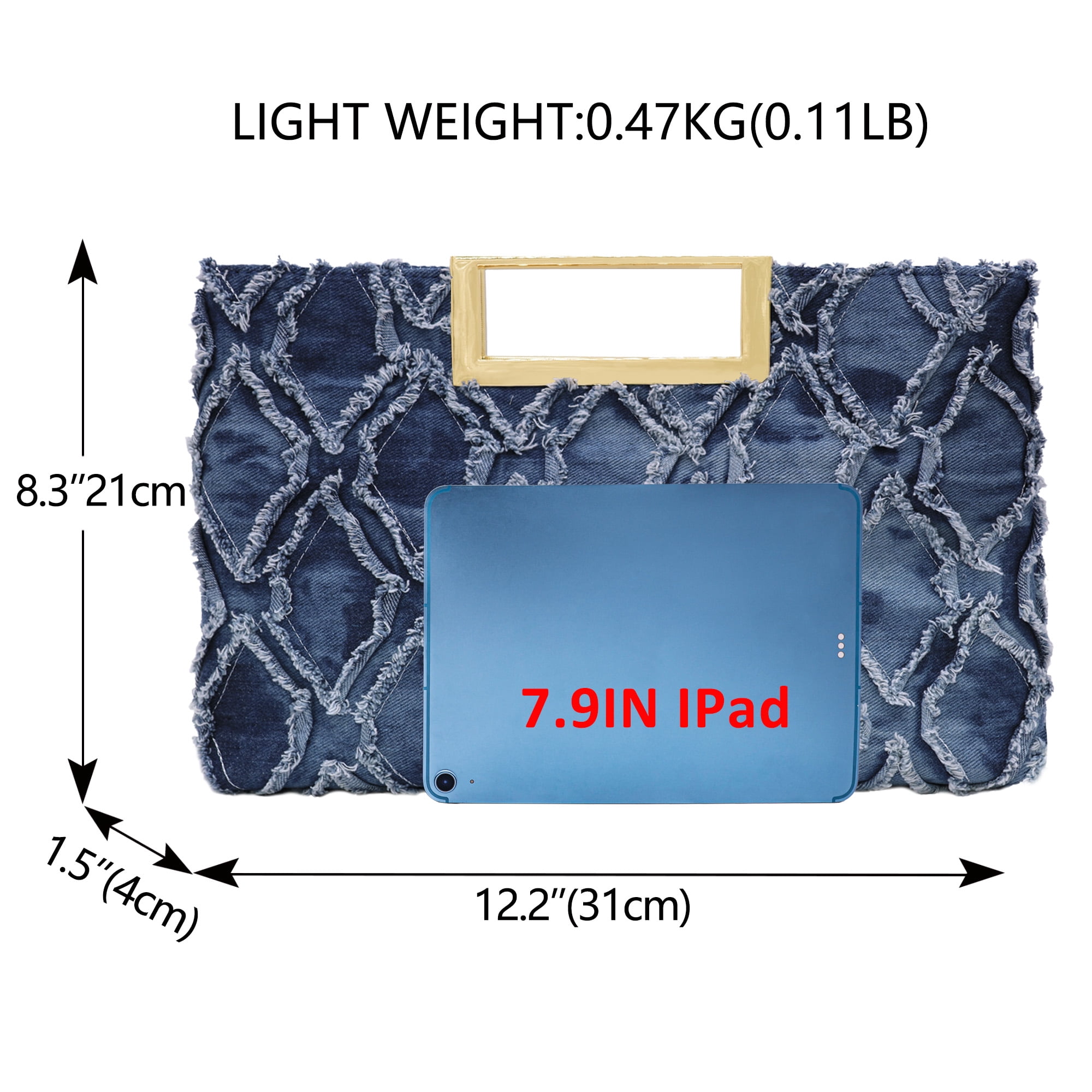 Milisente Women Top Handle Clutch Purse Denim QuiltedEnvelope Evening Bags For Formal Party Work(denim Blue)