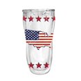 Double Wall Glass Tumbler Cup w/ Tritan Lid, 16 oz., Americana
