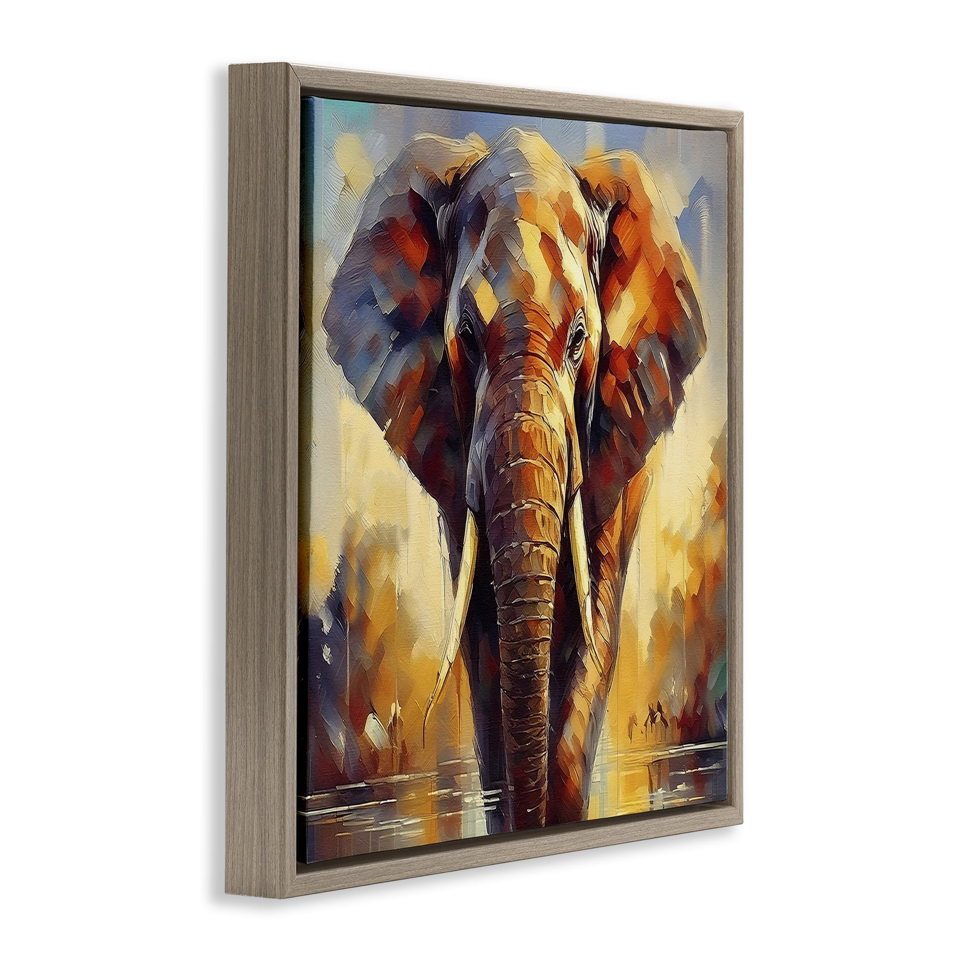 Stupell Industries Brushed Elephant Portrait Animals Painting Brown Floater Framed Canvas Art Print Wall Art, 18 x 18