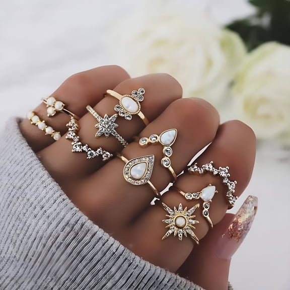 DESIGNICE 10PCS Knuckle Stacking Rings Boho Vintage Stackable Gold Silver Midi Rings Set
