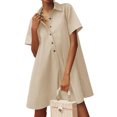 thumbnail image 5 of Summer Short Sleeve Solid Collared Button Down A Line Casual Loose Mini Shirt Dress, 5 of 6