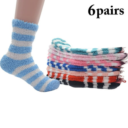 6 Pairs Plush Socks,Kapmore Fashion Stripe Pattern Cotton Fuzzy Socks Winter Warm Socks for Women Ladies (Best Winter Socks For Women)