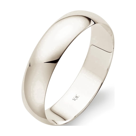 Men's 10K Solid Gold Wedding Band, 5mm, Classic Fit, High-Polish Ring, 10K White Gold (Stamped for Authenticity), Size 10.5