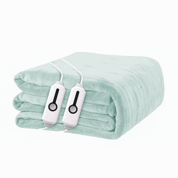 YAKEE Electric Heated Blanket 90"x100" King Size with Dual Control, 4 Heat Levels, 10-Hour Auto-off, Soft Coral Fleece, Overheat Protection, Mint Green