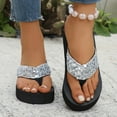 thumbnail image 6 of Miluxas Flip Flops for Women Platform Wedge Beach Bling Rhinestone Sandals Silver 5.5(36), 6 of 9