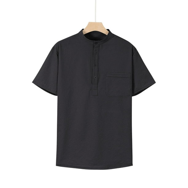 Blusa y camisa de cuello alto de manga corta para hombre, camisa de Europa y América, camisa de cuadros de piña con cuello alto y desabrochada, blusa de hombre
