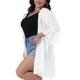 thumbnail image 4 of Agnes Orinda Women's Plus Size Summer Kimono Cardigans Half Sleeve Shrugs Open Front Casual Chiffon Tops 1X White, 4 of 6