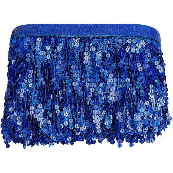 10 Yards Blue Sequins Fringe Trim 6.29 Inch Sequin Tassels Sewing Trim Bling Sewing Fringe Trim Long Glitter Lace Tassel Fringe for DIY Craft Latin Dress Shawls Clothing