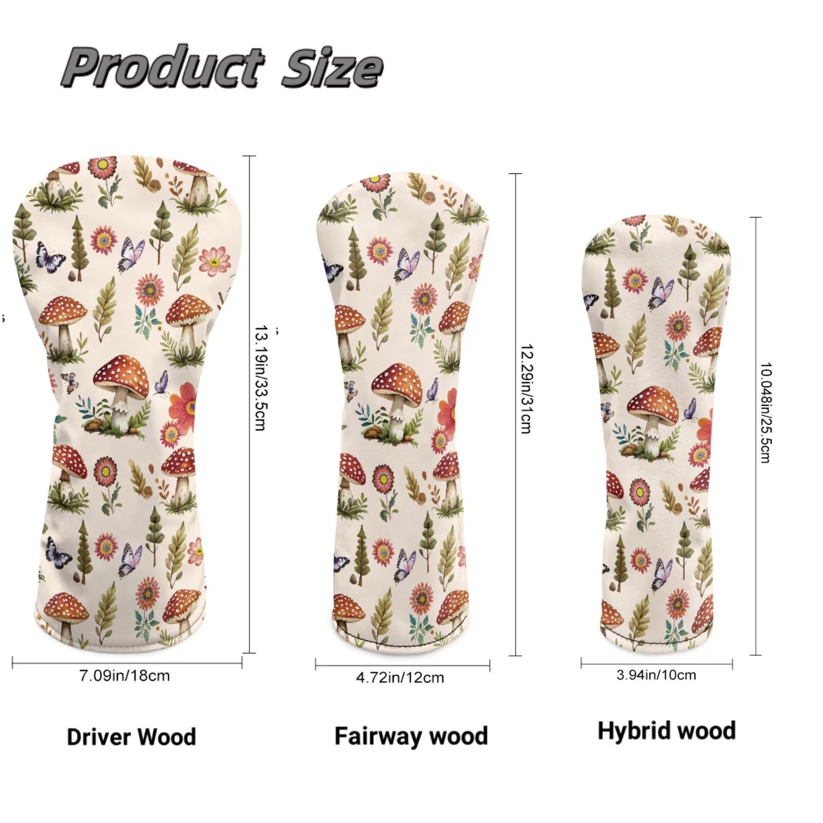 Uorisanigo Golf Club Head Covers for Driver, Fairway Wood and Hybrid Soft PU Leather 3 Pack Aesthetic Mushroom Golf Club Head Covers for Men Women, Essential Golfs Accessories