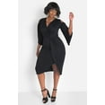 thumbnail image 4 of Rebdolls Womens Plus Size Black V-Neck Bodycon Duster Sleeve Knotted Mini Dress - Large, 4 of 6