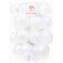Sea Team Multi-Size Shatterproof Clear Plastic Christmas Ball Ornaments Decorative Xmas Balls Baubles Set with Stuffed Delicate Decorations (25 Counts, White)