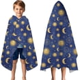 thumbnail image 3 of Blue Gold Sun Moon Star Zodiac Pattern Hooded Bath Towel，50"x30" for Ages 3 To 12 Kids, Quick Dry Lightweight Soft Microfiber Hood Beach Towel Cover Up for Kids, 3 of 7