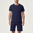 thumbnail image 2 of Men's Shirt and Shorts Set 2 Piece Fashion Summer Tracksuits Cotton Oversized T-Shirts Shorts Outfits Navy, Size L, 2 of 6