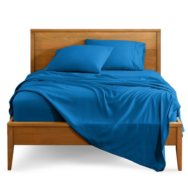 Bare Home Premium 1800 Collection Ensemble de Draps 4 Pcs, Très Grand, Bleu Moyen