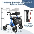 thumbnail image 4 of MAXWALK All-Terrain Rollator Walker for Seniors, 10" Rubber Wheels Foldable Walker with Padded Seat, Adjustable Mobility Walking Aid, Blue, 4 of 10