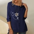 thumbnail image 2 of IROINNID Discount Long Sleeve T-Shirts for Women Causal Round Neck Printing Blouse T-Shirt Button Tops,Navy, 2 of 4